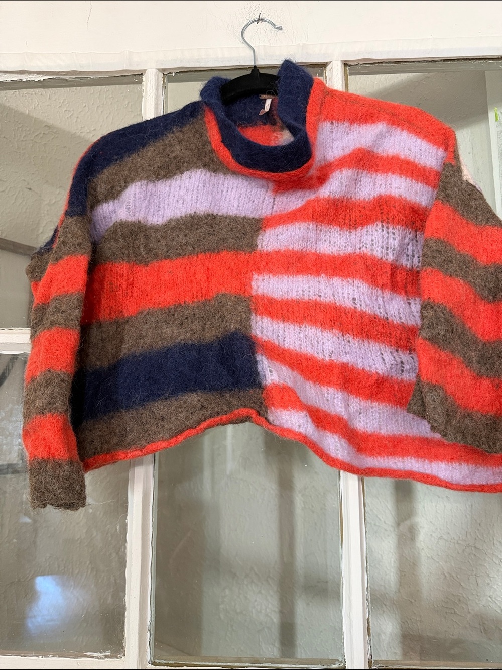 Free People Movement Striped Fuzzy Cropped AlpacsSweater